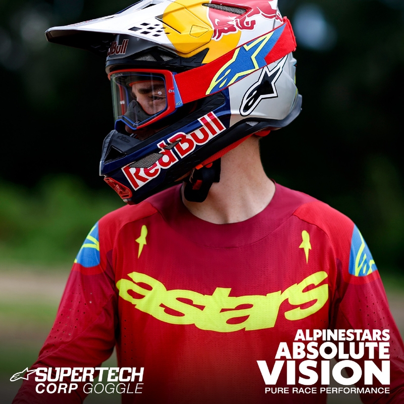 Occhiali da motocross Alpinestars Supertech Corp giallo-rosa con lente rossa specchiata