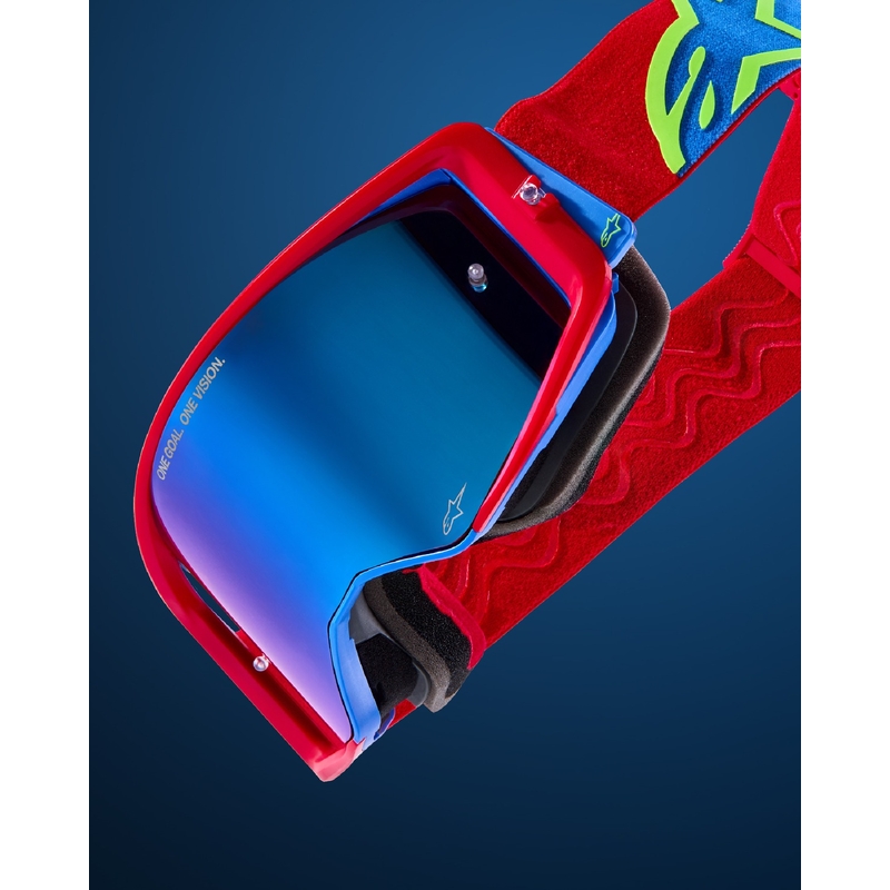 Occhiali da motocross Alpinestars Supertech Corp giallo-rosa con lente rossa specchiata