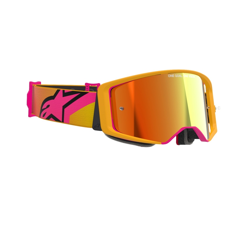 Occhiali da motocross Alpinestars Supertech Corp giallo-rosa con lente rossa specchiata