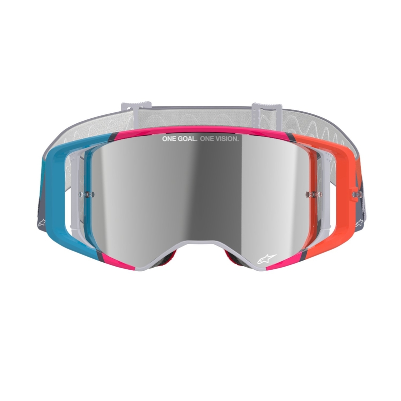 Occhiali da motocross Alpinestars Supertech Stream grigio-multicolore con lenti argentate a specchio