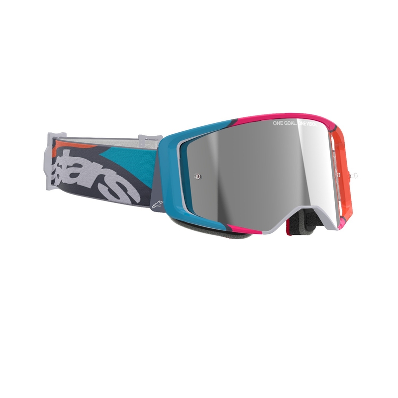 Occhiali da motocross Alpinestars Supertech Stream grigio-multicolore con lenti argentate a specchio