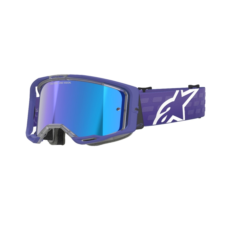 Occhiali da motocross Alpinestars Vision 8 Corp viola con lenti blu specchiate