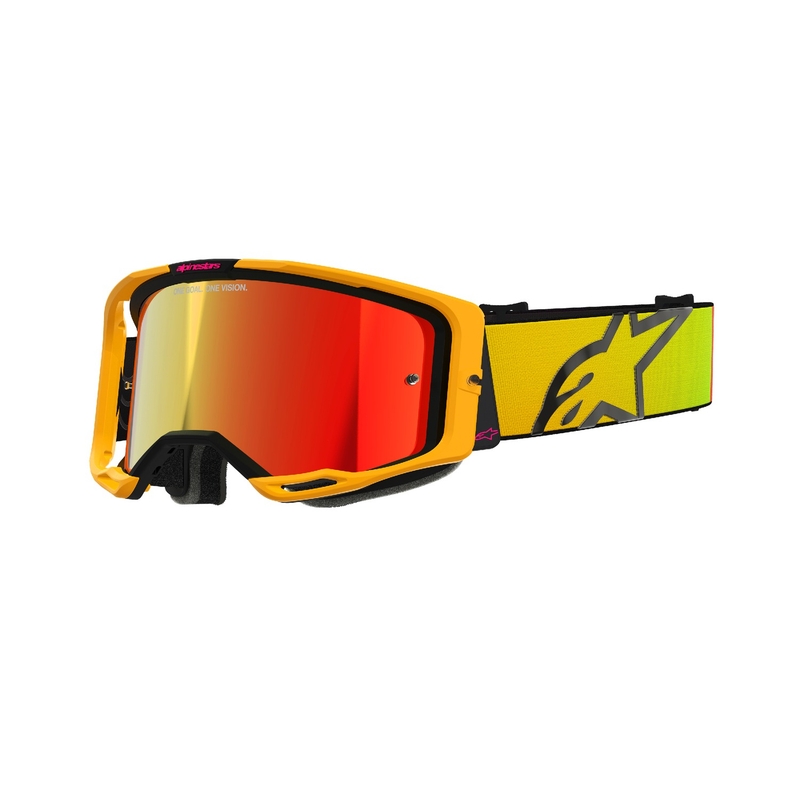 Occhiali da motocross Alpinestars Vision 8 Corp giallo-rosa con lenti rosse specchiate
