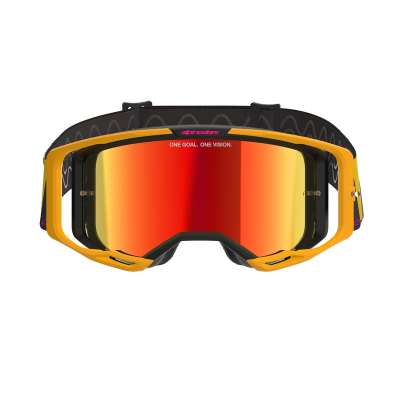 Occhiali da motocross Alpinestars Vision 8 Corp giallo-rosa con lenti rosse specchiate