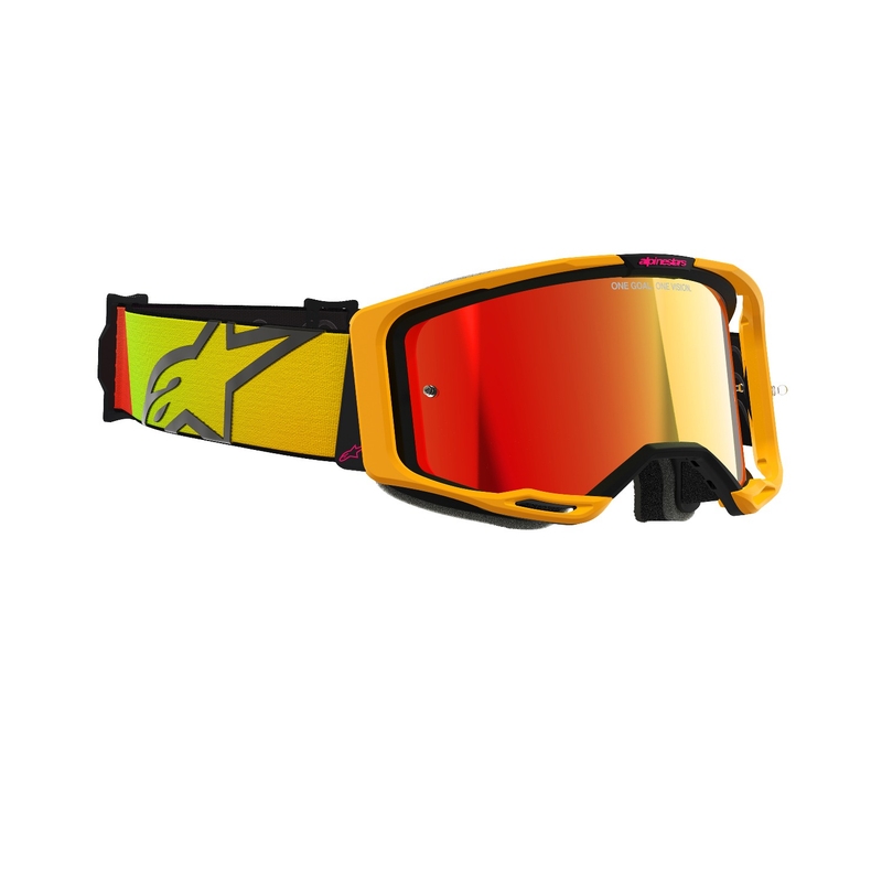 Occhiali da motocross Alpinestars Vision 8 Corp giallo-rosa con lenti rosse specchiate