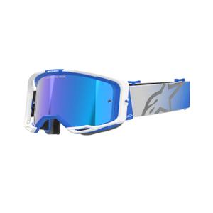 Occhiali da motocross Alpinestars Vision 8 Corp blu e bianchi con lenti blu specchiate