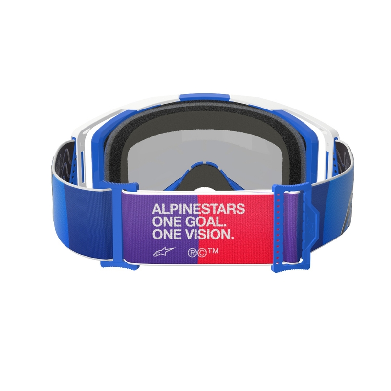 Occhiali da motocross Alpinestars Vision 8 Corp blu e bianchi con lenti blu specchiate
