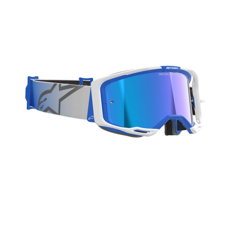 Occhiali da motocross Alpinestars Vision 8 Corp blu e bianchi con lenti blu specchiate