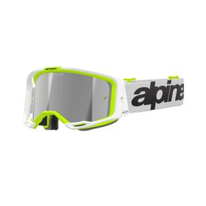 Occhiali da motocross Alpinestars Vision 8 Wordmark bianco-giallo fluo con lenti argento specchiate