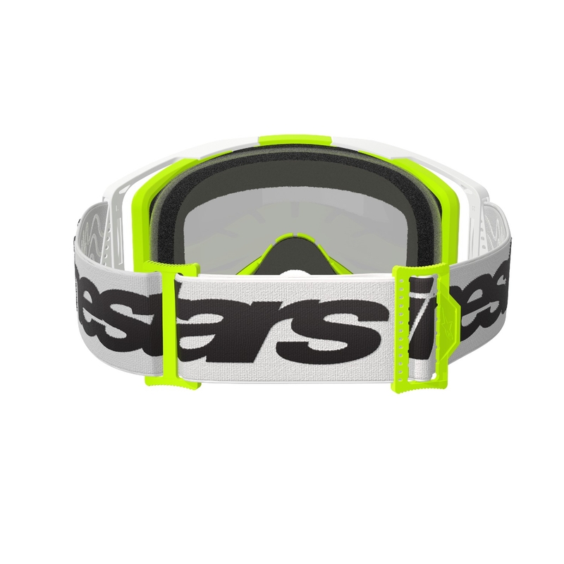 Occhiali da motocross Alpinestars Vision 8 Wordmark bianco-giallo fluo con lenti argento specchiate