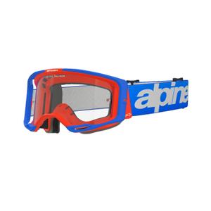 Occhiali da motocross Alpinestars Vision 8 Wordmark blu-arancio con lenti trasparenti
