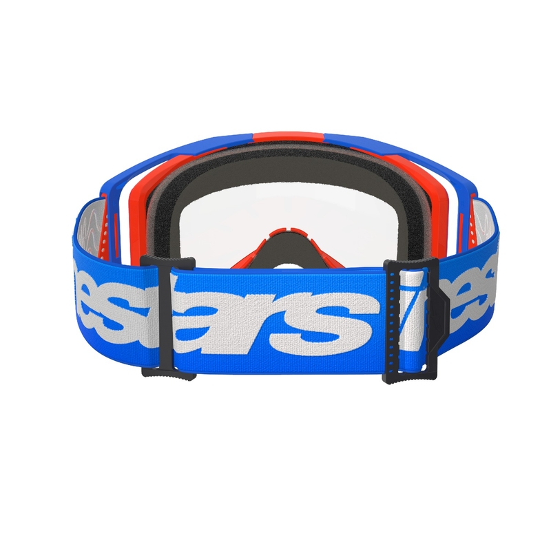 Occhiali da motocross Alpinestars Vision 8 Wordmark blu-arancio con lenti trasparenti