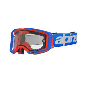 Occhiali da motocross Alpinestars Vision 8 Wordmark blu-arancio con doppia lente trasparente antifog