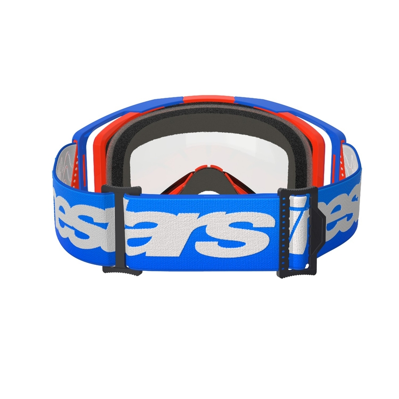 Occhiali da motocross Alpinestars Vision 8 Wordmark blu-arancio con doppia lente trasparente antifog