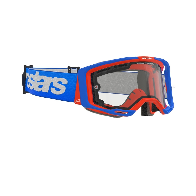 Occhiali da motocross Alpinestars Vision 8 Wordmark blu-arancio con doppia lente trasparente antifog