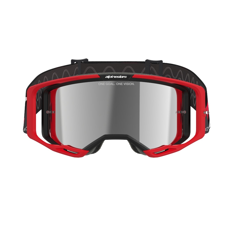 Occhiali da motocross Alpinestars Vision 8 Luar rossi e neri con lenti argentate a specchio