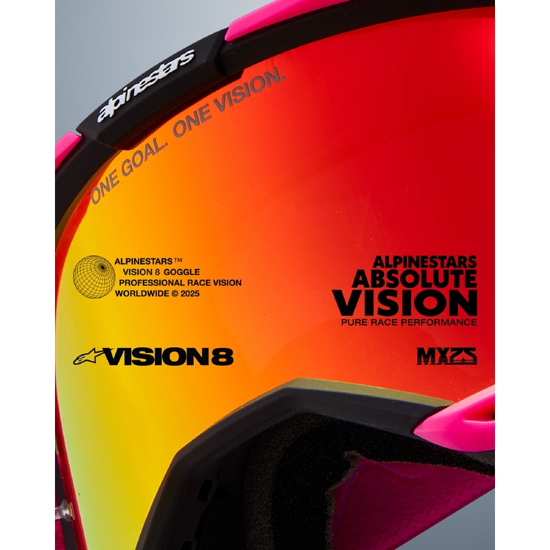 Occhiali da motocross Alpinestars Vision 8 Luar rossi e neri con lenti argentate a specchio