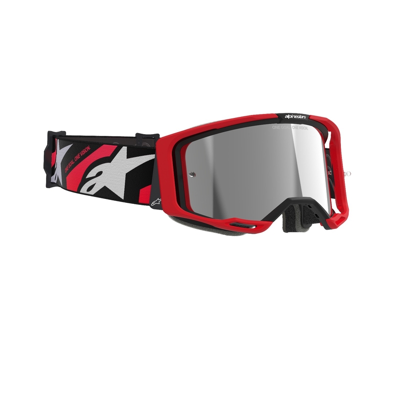 Occhiali da motocross Alpinestars Vision 8 Luar rossi e neri con lenti argentate a specchio