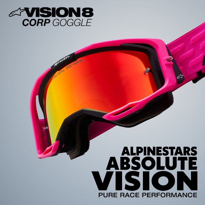 Occhiali da motocross Alpinestars Vision 8 Luar rossi e neri con lenti trasparenti