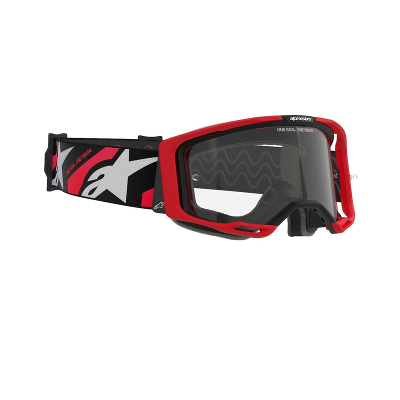 Occhiali da motocross Alpinestars Vision 8 Luar rossi e neri con lenti trasparenti
