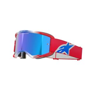 Occhiali da motocross Alpinestars Vision 5 Corp rossi, bianchi e blu con lenti blu specchiate