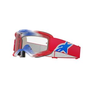 Occhiali da motocross Alpinestars Vision 5 Corp rossi, bianchi e blu con lenti trasparenti