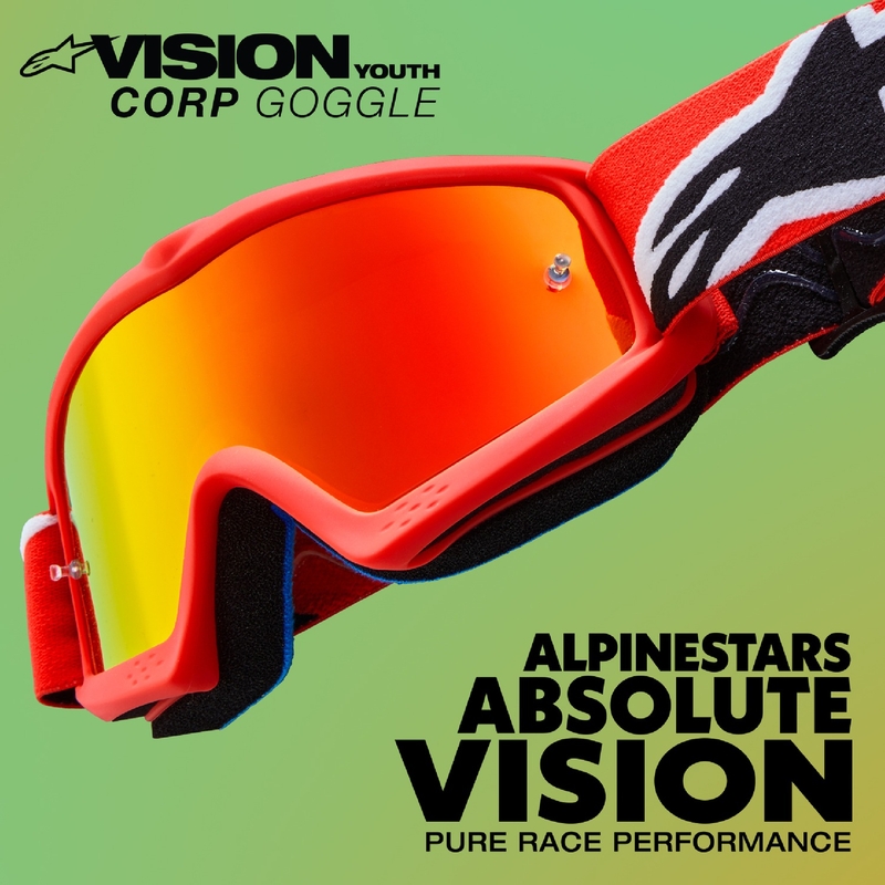 Alpinestars Vision Youth Blaze, maschera da motocross per bambini di colore rosso con lenti trasparenti