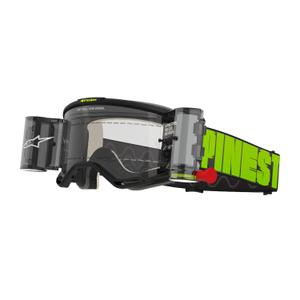Alpinestars Vision 5 Hollow ROLL-OFF Occhiali da motocross Wide Vision grigio-giallo fluo con plexi trasparente