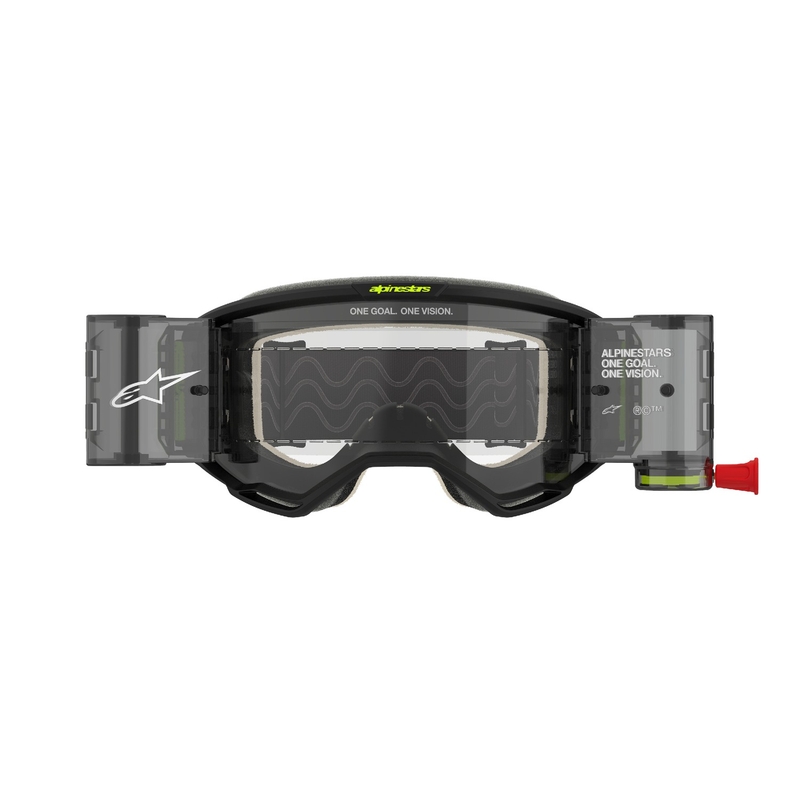 Alpinestars Vision 5 Hollow ROLL-OFF Occhiali da motocross Wide Vision grigio-giallo fluo con plexi trasparente
