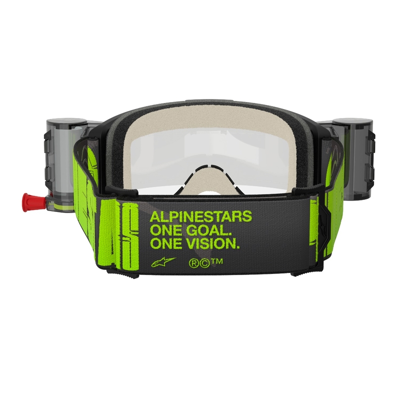 Alpinestars Vision 5 Hollow ROLL-OFF Occhiali da motocross Wide Vision grigio-giallo fluo con plexi trasparente