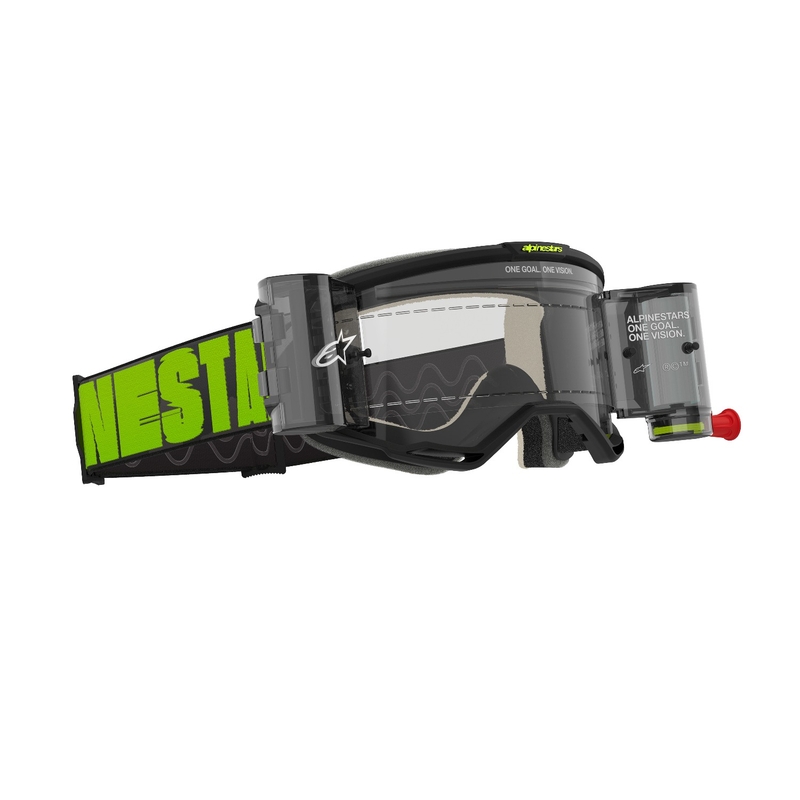 Alpinestars Vision 5 Hollow ROLL-OFF Occhiali da motocross Wide Vision grigio-giallo fluo con plexi trasparente