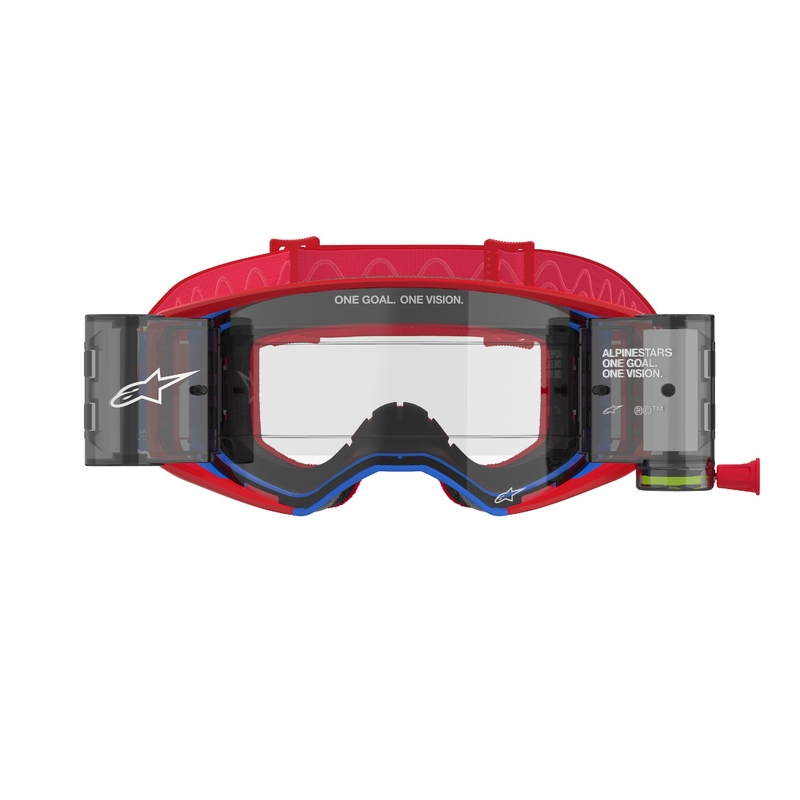 Alpinestars Supertech Corp ROLL-OFF Occhiali da motocross Wide Vision rosso e blu con lenti trasparenti