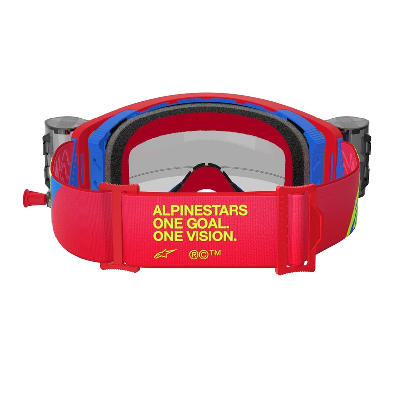 Alpinestars Supertech Corp ROLL-OFF Occhiali da motocross Wide Vision rosso e blu con lenti trasparenti