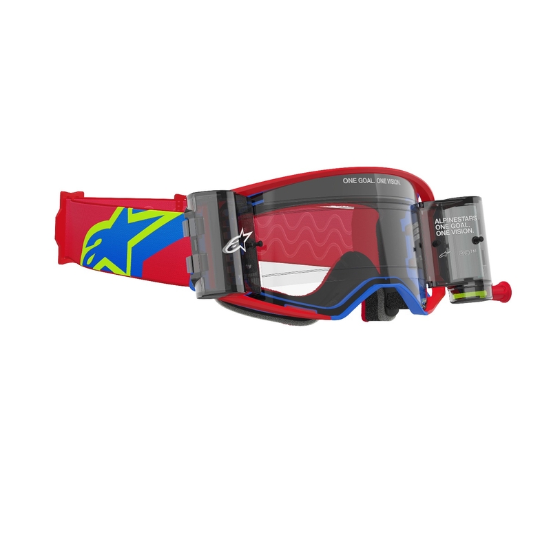 Alpinestars Supertech Corp ROLL-OFF Occhiali da motocross Wide Vision rosso e blu con lenti trasparenti