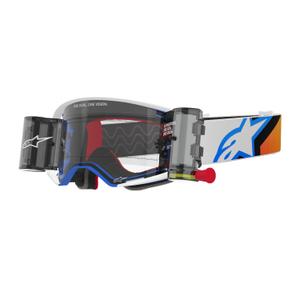 Alpinestars Supertech Corp ROLL-OFF Occhiali da motocross Wide Vision blu-arancio con lenti trasparenti