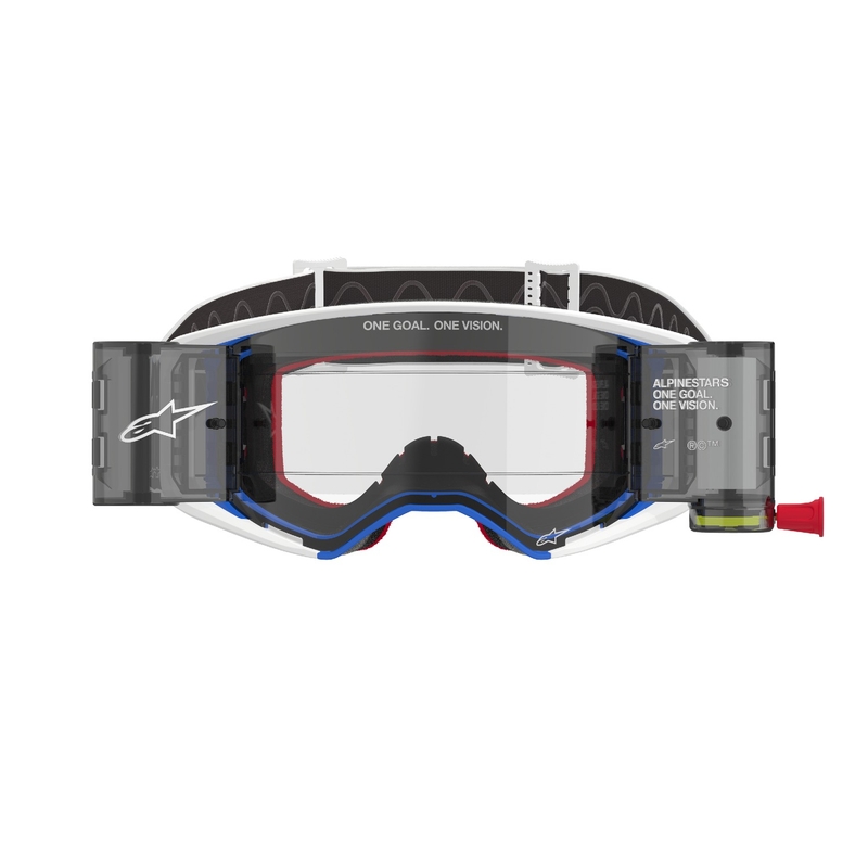 Alpinestars Supertech Corp ROLL-OFF Occhiali da motocross Wide Vision blu-arancio con lenti trasparenti