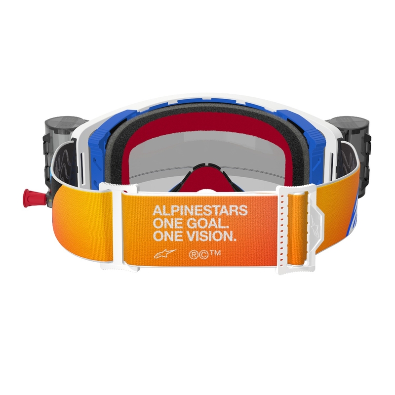 Alpinestars Supertech Corp ROLL-OFF Occhiali da motocross Wide Vision blu-arancio con lenti trasparenti