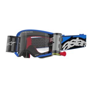 Occhiali da motocross Alpinestars Supertech Stream ROLL-OFF Wide Vision blu con lenti trasparenti