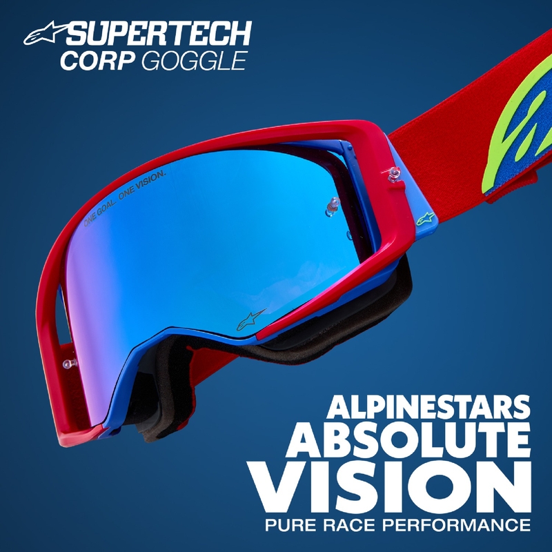 Occhiali da motocross Alpinestars Supertech Stream ROLL-OFF Wide Vision blu con lenti trasparenti
