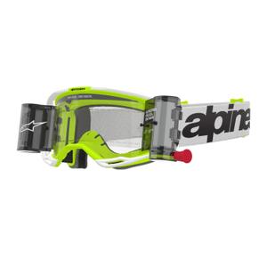 Alpinestars Vision 8 Wordmark ROLL-OFF Occhiali da motocross Wide Vision bianco-giallo fluo con lenti trasparenti