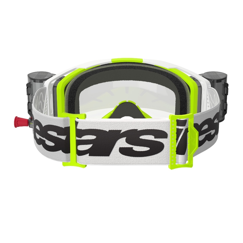 Alpinestars Vision 8 Wordmark ROLL-OFF Occhiali da motocross Wide Vision bianco-giallo fluo con lenti trasparenti