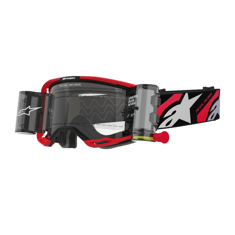 Alpinestars Vision 8 Luar ROLL-OFF Occhiali da motocross Wide Vision rossi e neri con lenti trasparenti