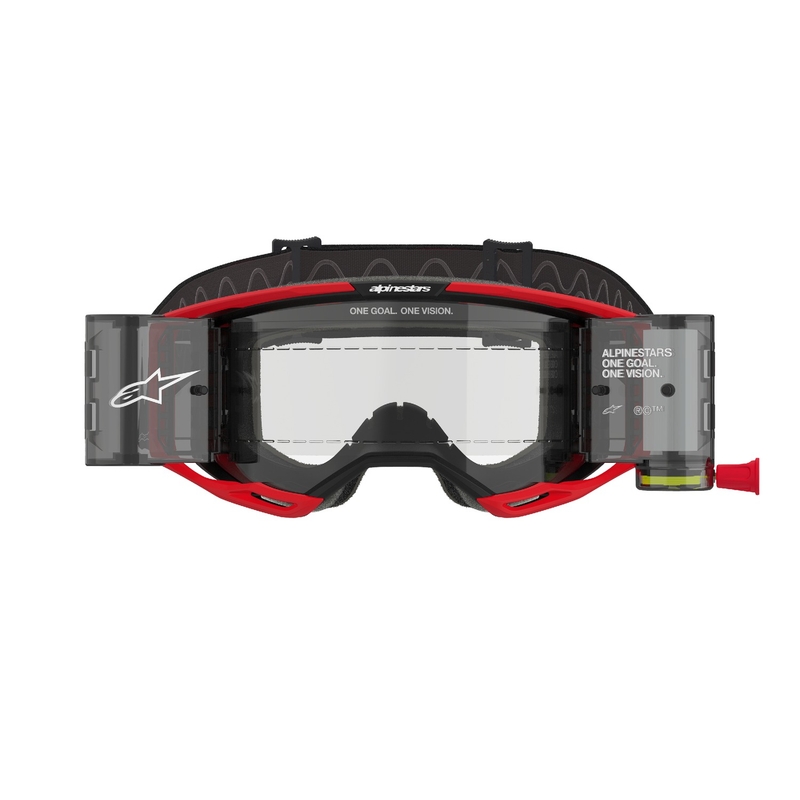 Alpinestars Vision 8 Luar ROLL-OFF Occhiali da motocross Wide Vision rossi e neri con lenti trasparenti