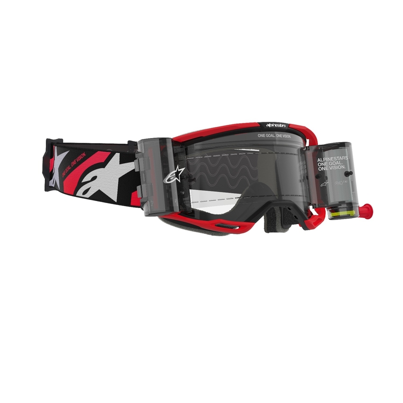 Alpinestars Vision 8 Luar ROLL-OFF Occhiali da motocross Wide Vision rossi e neri con lenti trasparenti