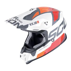 Casco da motocross Scorpion VX-16 EVO AIR ANALOG bianco-arancio