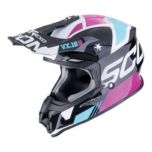 Casco da motocross Scorpion VX-16 EVO AIR ANALOG nero-blu-rosa metallizzato