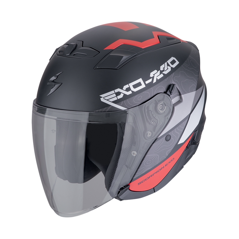 Casco moto aperto SCORPION EXO-230 BAND opaco nero-rosso-argento Saldi