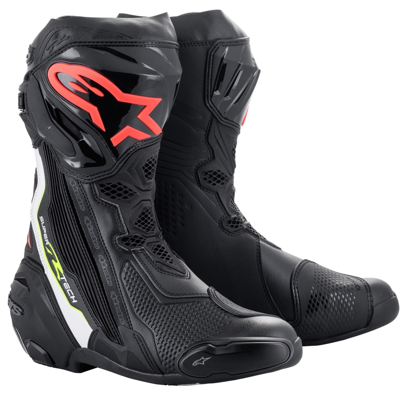 Stivali da moto Alpinestars Supertech R nero-bianco-rosso-fluo-giallo
