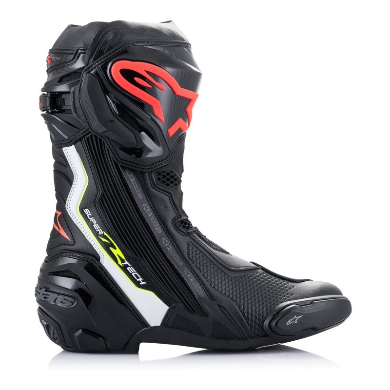 Stivali da moto Alpinestars Supertech R nero-bianco-rosso-fluo-giallo