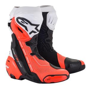 Stivali moto Alpinestars Supertech R Vented nero-bianco-rosso fluo
